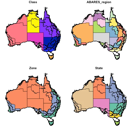 Maps showing ABARES regions