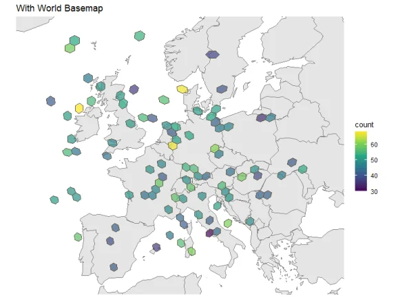 Map of Europe with hexagonal grid overlay